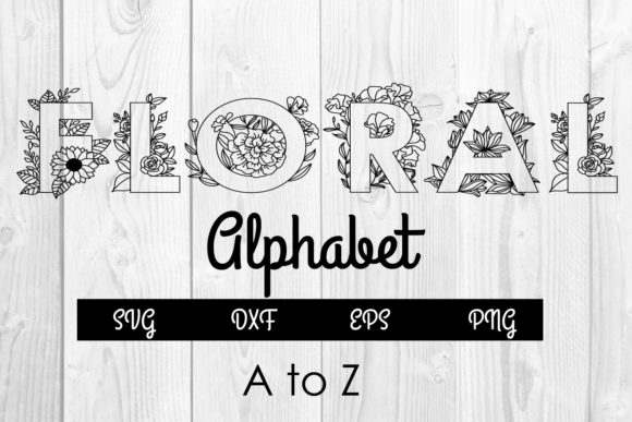 Floral Alphabet, a to Z, SVG DXF EPS PNG