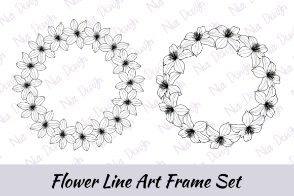 Floral Frame LineArt Clematis Flower SVG