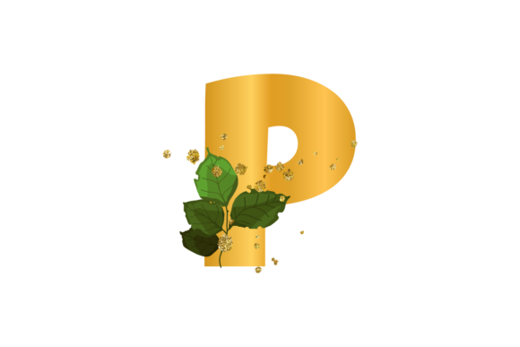 Floral Gold Alphabet: Wedding Font P SVG