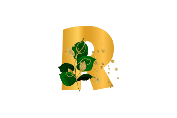 Floral Gold Alphabet: Wedding Font R SVG
