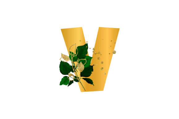 Floral Gold Alphabet: Wedding Font V SVG
