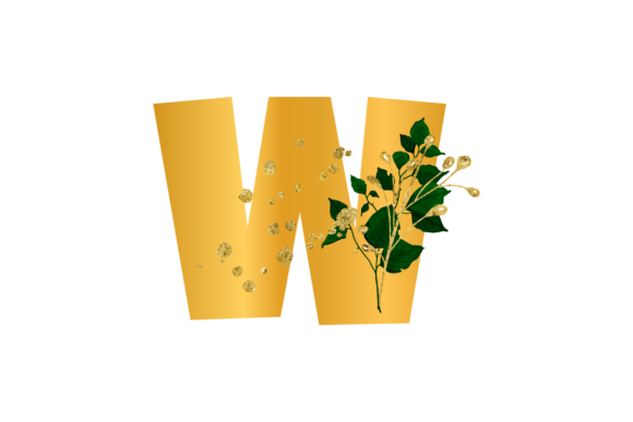 Floral Gold Alphabet: Wedding Font W SVG